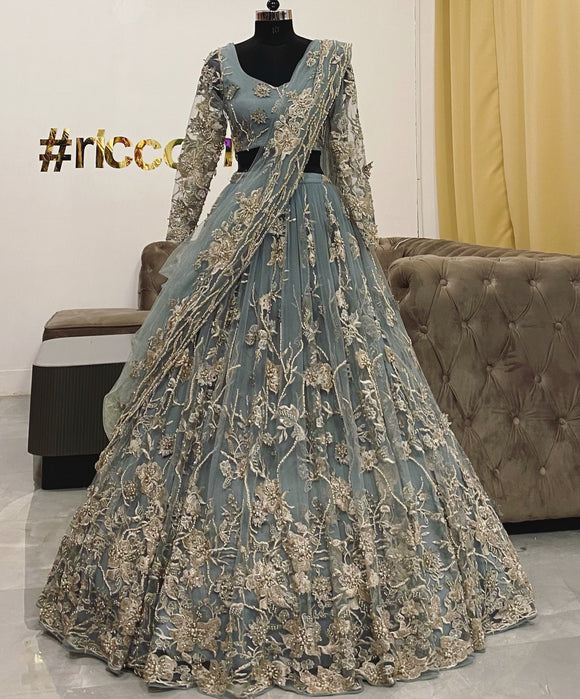 Navy Blue Chiffon & Satin Organza Embellished Gown Saree Design by Charu &  Vasundhara at Pernia's Pop Up Shop 2024